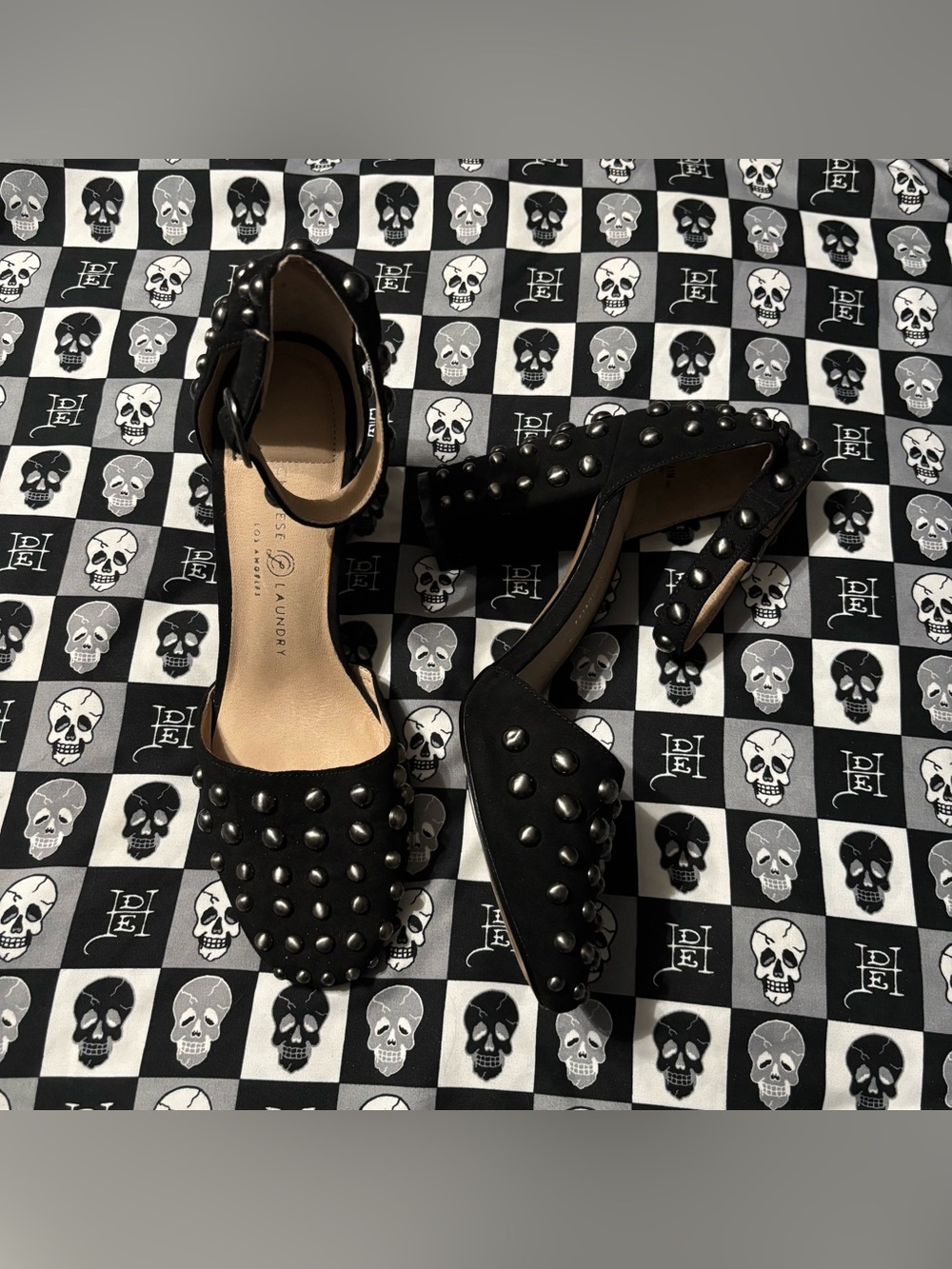 Chinese Laundry Black Studded Chunky Heels